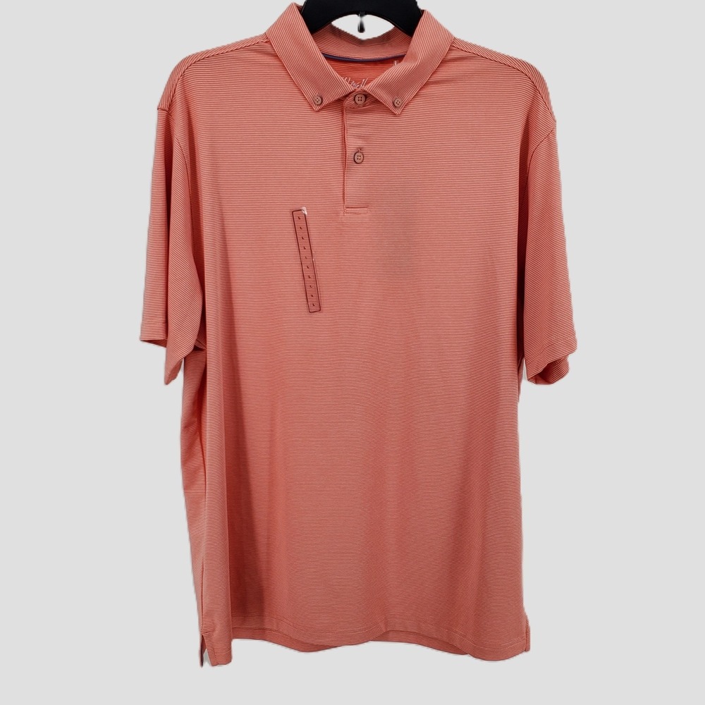 Walter Hagen P11 Championship Stripe Golf Polo Shirt‎ Stretch Pink Peach Mens L